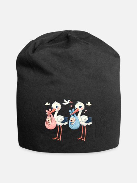 Rosa oder Blauer Storch Baby Überraschung - Jersey-Beanie - Schwarz