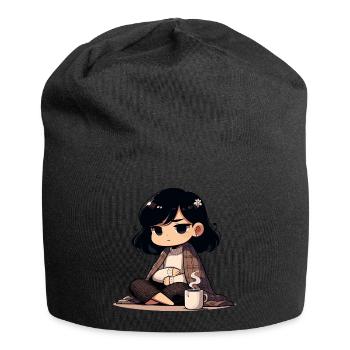 Cozy Anime Character with Hot Drink - Jersey Beanie - black - Front