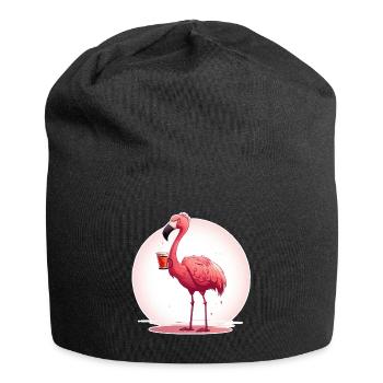 Flamingo drinks coffee - Jersey Beanie - black - Front