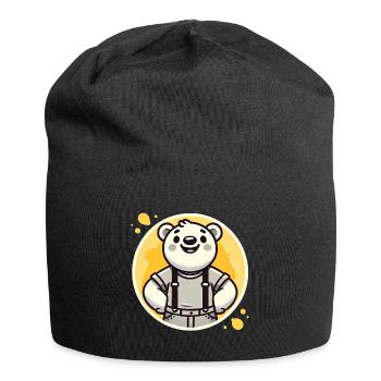 Ours joyeux en bretelles insigne - Bonnet en jersey - noir - Devant