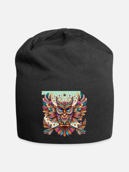 Muster Eule - Jersey-Beanie - Schwarz