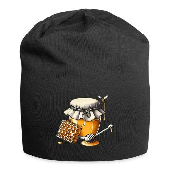 Rustikales Honigglas mit tropfender Wabe - Jersey-Beanie - Schwarz - Vorne