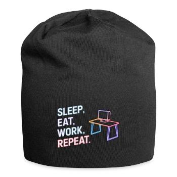 Schlaf Essen Arbeit Wiederholung Neon Design - Jersey-Beanie - Schwarz - Vorne