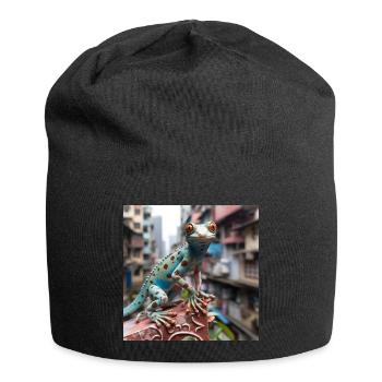 Gecko in China Tier Lebewesen Drachen Dragon - Jersey-Beanie - Schwarz - Vorne