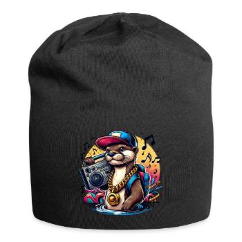 Loutre élégante avec boombox et notes de musique - Bonnet en jersey - noir - Devant