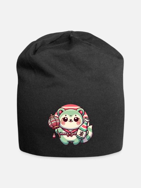 Skurriles Tanuki Laternendesign - Jersey-Beanie - Schwarz