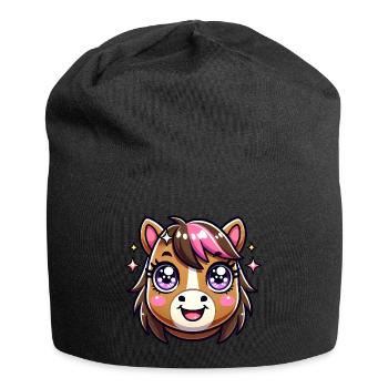 Adorable conception de visage de cheval kawaii - Bonnet en jersey - noir - Devant