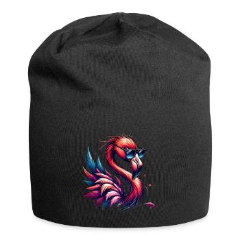 Trendy Flamingo Art with Sunglasses - Jersey Beanie - black - Front