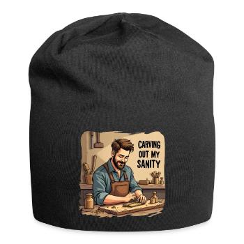 Holzarbeit Woodworking Carving out my Sanity - Jersey Beanie - black - Front