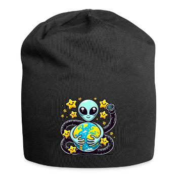 Funny Alien Holding Earth Design - Jersey Beanie - black - Front