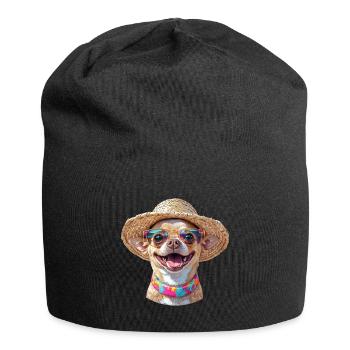 Chihuahua with straw hat & sunglasses - Jersey Beanie - black - Front