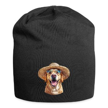 Labrador with straw hat and sunglasses - Jersey Beanie - black - Front