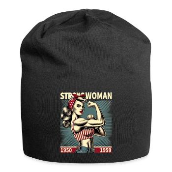 Strength strong power woman rockabilly retro gift - Jersey Beanie - black - Front