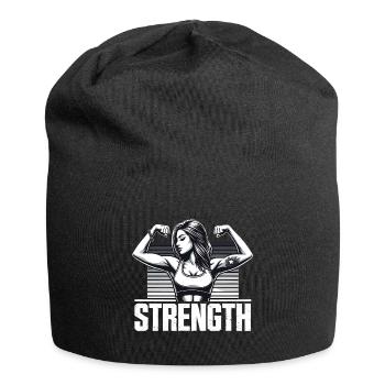 Strength strong woman tenses muscles gift - Jersey Beanie - black - Front