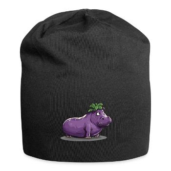 Hippopotamus Eggplant Funny Animal and Vegetable Motif - Jersey Beanie - black - Front