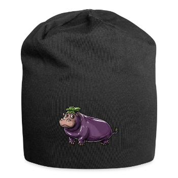 Hippopotamus Eggplant Funny Animal and Vegetable Motif - Jersey Beanie - black - Front