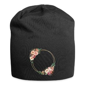 Rustic flower wreath, customizable - Jersey Beanie - black - Front