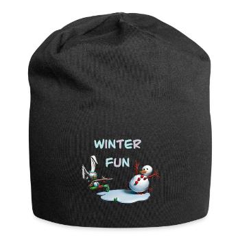Divertissements d’hiver : Lapin et bonhomme de neige - Bonnet en jersey - noir - Devant