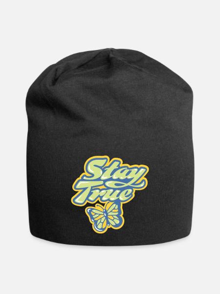 Stay True – Pastell Schriftzug - Jersey-Beanie - Schwarz