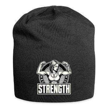 Strength strong woman tenses muscles gift - Jersey Beanie - black - Front