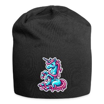 Skurriles tropfendes Einhorn Cartoon-Design - Jersey-Beanie - Schwarz - Vorne