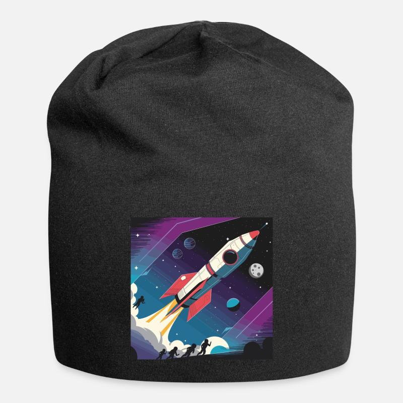 Retro Rocket Launch – Futuristic Space Design - Jersey Beanie - black