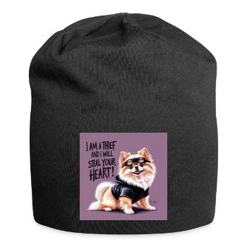 Chien de Poméranie « Je suis un voleur » - Bonnet en jersey - noir - Devant