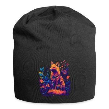Bunter neonfarbiger Fuchs im Wald - Jersey-Beanie - Schwarz - Vorne