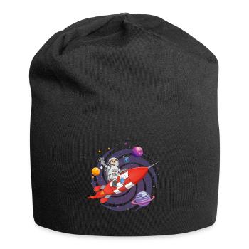 The astronaut and the red rocket in space. - Jersey Beanie - black - Front