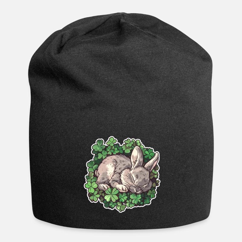 Lapin endormi en trèfle motif de Pâques - Bonnet en jersey - noir