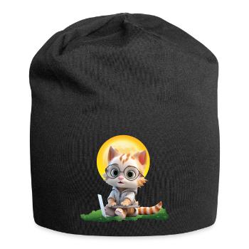 Smart Cat Sun Coder : Impression d’art pour ordinateur portable chaton - Bonnet en jersey - noir - Devant