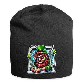 Grumpy Leprechaun St Patricks Window - Jersey Beanie - black - Front