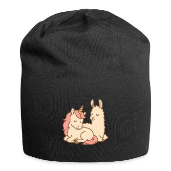 Sleeping unicorn and llama - Jersey Beanie - black - Front