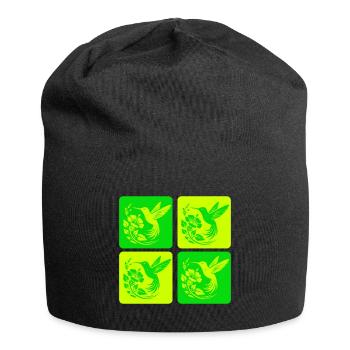 Kolibri & Blüte – Nature Design - Jersey-Beanie - Schwarz - Vorne