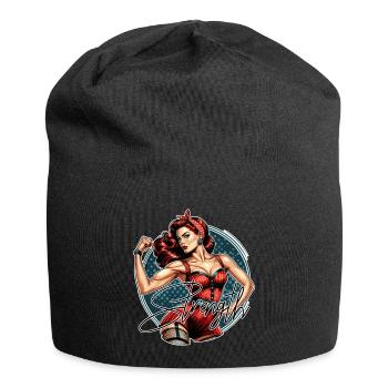 force femme forte rockabilly bretelles cadeau - Bonnet en jersey - noir - Devant