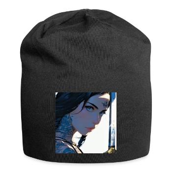 N-dless Nights: Tätowiertes Anime-Mädchen mit einem Schwert - Jersey-Beanie - Schwarz - Vorne