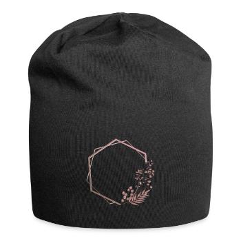 Rosa Sechseck im Doppelrahmen mit Pflanze & Blume - Jersey-Beanie - Schwarz - Vorne