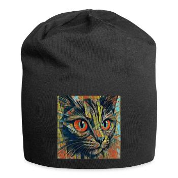 Farbenfrohe Katzenaugen ART - Jersey-Beanie - Schwarz - Vorne