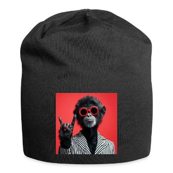 Monkey in red sunglasses making rock gesture - Jersey Beanie - black - Front