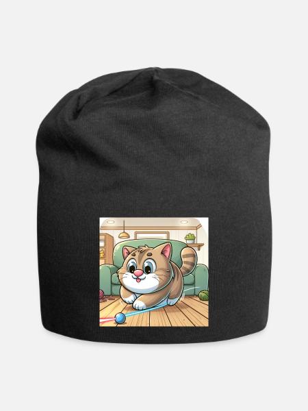 Verspielte Katze im Heim - Jersey-Beanie - Schwarz