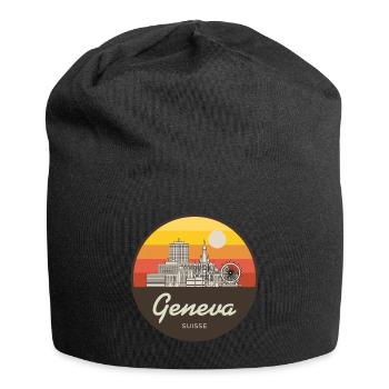 Genf Skyline Sonnenuntergang - Jersey-Beanie - Schwarz - Vorne