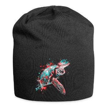 Schildkröte Neon Bunt Ozean Meer Natur Kunst - Jersey-Beanie - Schwarz - Vorne