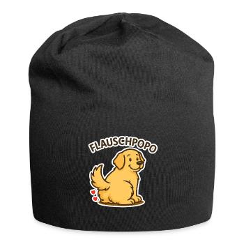 Fluffy butt – Cute dog with fluffy buttocks - Jersey Beanie - black - Front
