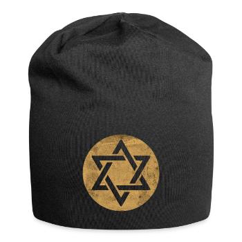 Étoile de David en cercle doré - Bonnet en jersey - noir - Devant