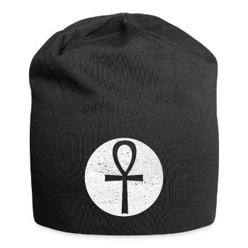 Egyptian Cross Ankh in White Circle - Jersey Beanie - black - Front
