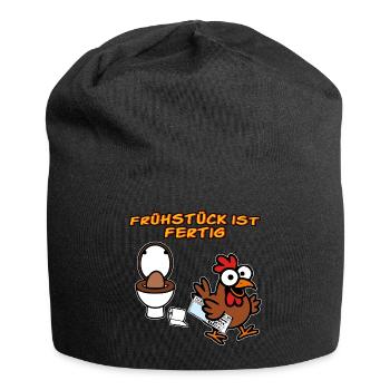 Huhn macht Frühstück Lustige Hühner - Jersey-Beanie - Schwarz - Vorne