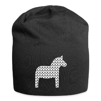 Dala Cheval Tricot Motif Cosy Hygge Cheval Scandi - Bonnet en jersey - noir - Devant