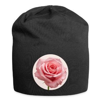 Delicate rose blossom with water drops - Jersey Beanie - black - Front