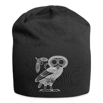 Eule der Athene [weißer Umriss + Kranz & Halbmond] - Jersey-Beanie - Schwarz - Vorne