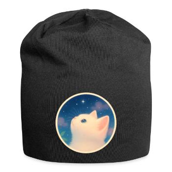Verträumtes Kätzchen unter einem Sternenhimmel - Jersey-Beanie - Schwarz - Vorne